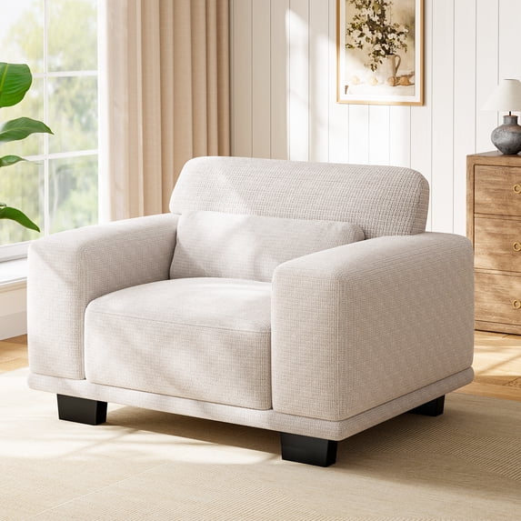 CHITOOMA 40" Oversized Accent Chair, Linen Upholstered Armchair with Washable Covers & Pillow, Wide Armrests, Deep Seat Sofa Chair for Living Room, Bedroom, or Office, White