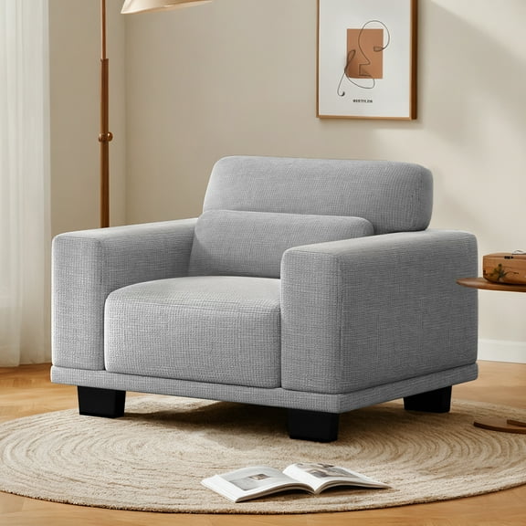 CHITOOMA 40" Oversized Accent Chair, Upholstered Armchair with Pillow and Removable Linen Cover, Deep Seat Sofa Chair with Wide Armrests for Living Room, Bedroom, or Office, Gray