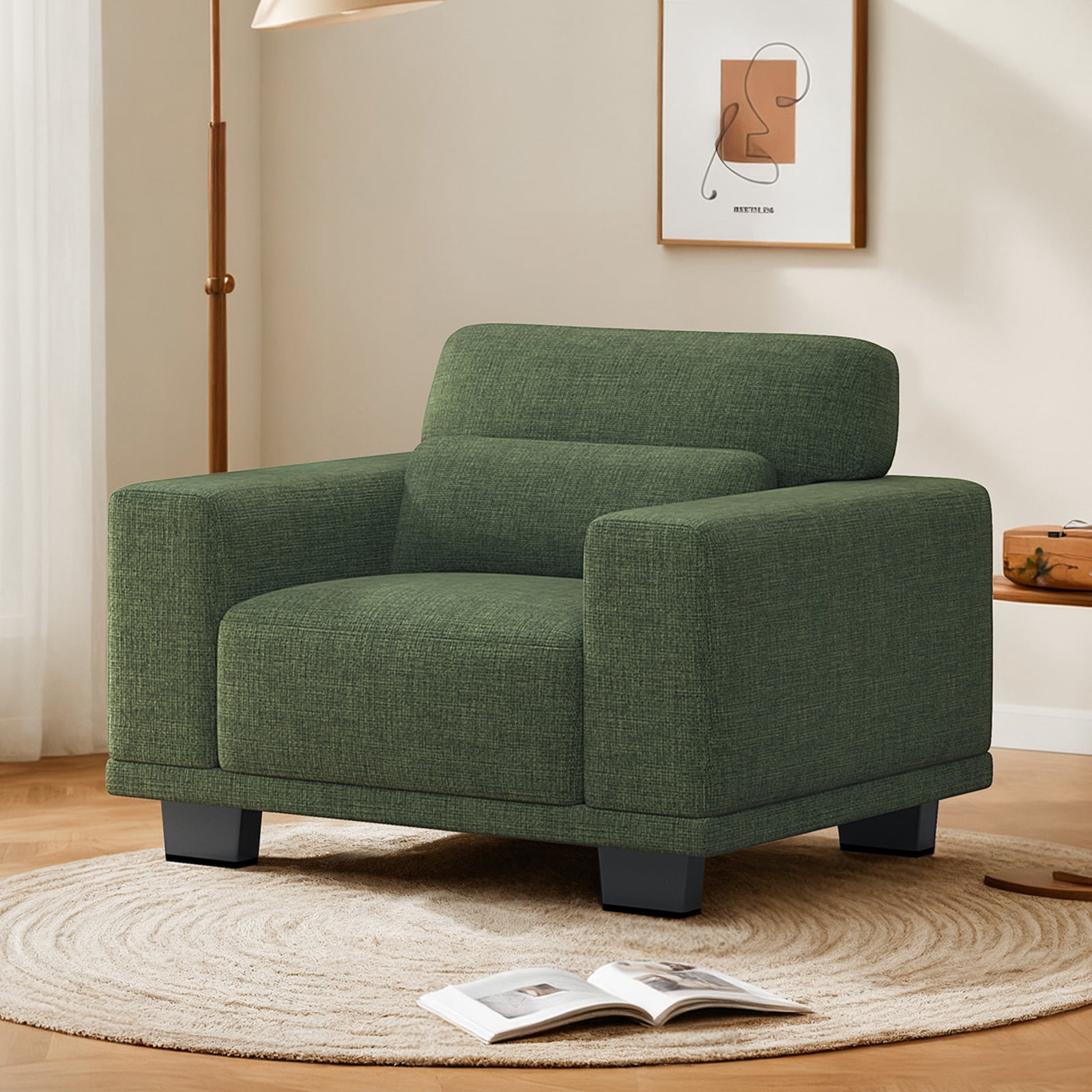CHITOOMA 40" Oversized Accent Chair, Upholstered Armchair with Pillow and Removable Linen Cover, Deep Seat Sofa Chair with Wide Armrests for Living Room, Bedroom, or Office, Green
