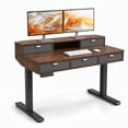 thumbnail image 1 of Electric Standing Desk with 5 Drawers, Monitor-Riser Design, 40" x 24" Height Adjustable Sit Stand Desk for Home Office, 4 Preset Pannel, Walnut, 1 of 9