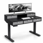 Electric Standing Desk with 5 Drawers, Monitor-Riser Design, 40" x 24" Height Adjustable Sit Stand Desk for Home Office,