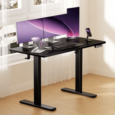 CHITOOMA 48" x 24" Electric Standing Desk with 4 Memory Preset Heights, Height Adjustable Sit Stand up Desk with Headphone Hook for Home Office, Black