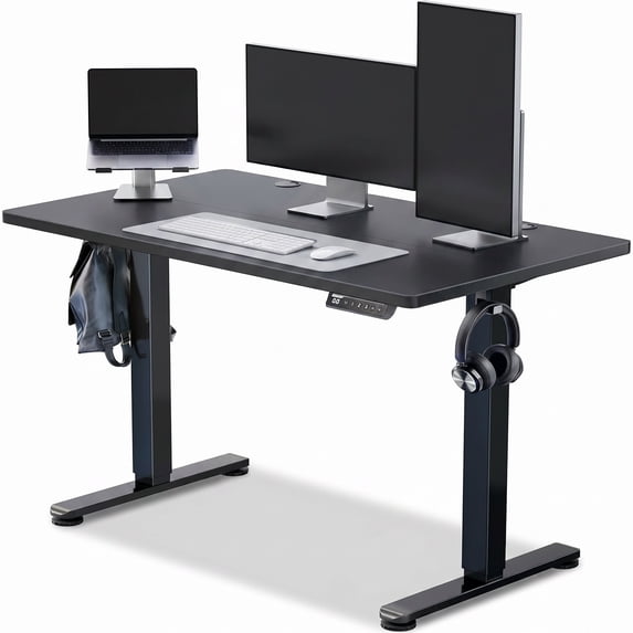 CHITOOMA 48" x 24" Electric Standing Desk with 4 Memory Preset Heights, Height Adjustable Sit Stand up Desk with Headphone Hook for Home Office, Black