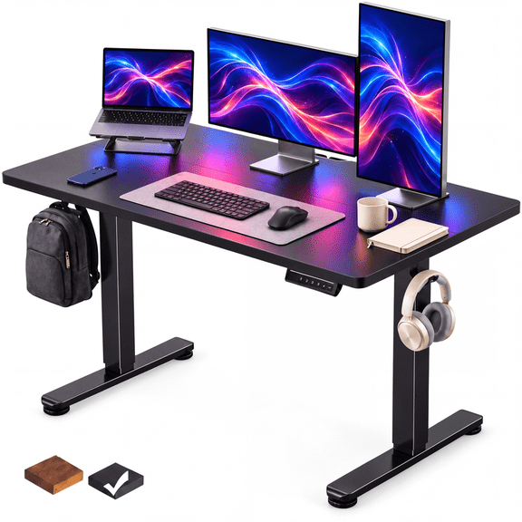 CHITOOMA 48" x 24" Electric Standing Desk with 4 Memory Preset Heights, Height Adjustable Sit Stand up Desk with Headphone Hook for Home Office, Black