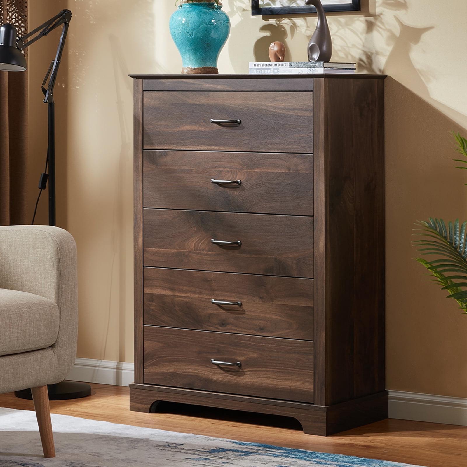 CHITOOMA 5 Drawer Dresser, Wooden Tall Chest for Bedroom, 47.9"" Gray  Storage Cabinet" - Walmart.com