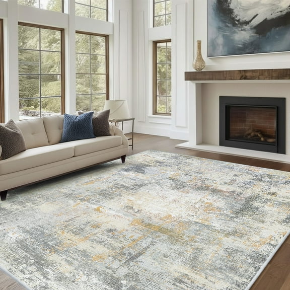CHITOOMA 5'x7' Area Rugs for Living Room, Machine Washable Abstract Distressed Rugs Indoor Neutral Carpet Rugs for Bedroom Dining Room Office with Non-Slip Backing, Stain Resistant Non-Shed