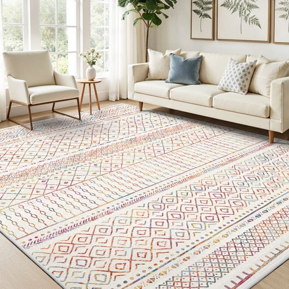 CHITOOMA 5'x7' Area Rugs for Living Room, Washable Rugs Print Pattern Boho Soft Geometric Bohemian Carpet Indoor Rug for Bedroom Dining Room Office Nonslip Foldable Rug