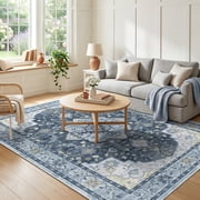 CHITOOMA 5'x7' Area Rugs for Living Room, Boho Machine Washable Stain Resistant Non-Shed Carpet, Floral Area Rug with Non-Slip Backing for Bedroom, Dining Room,