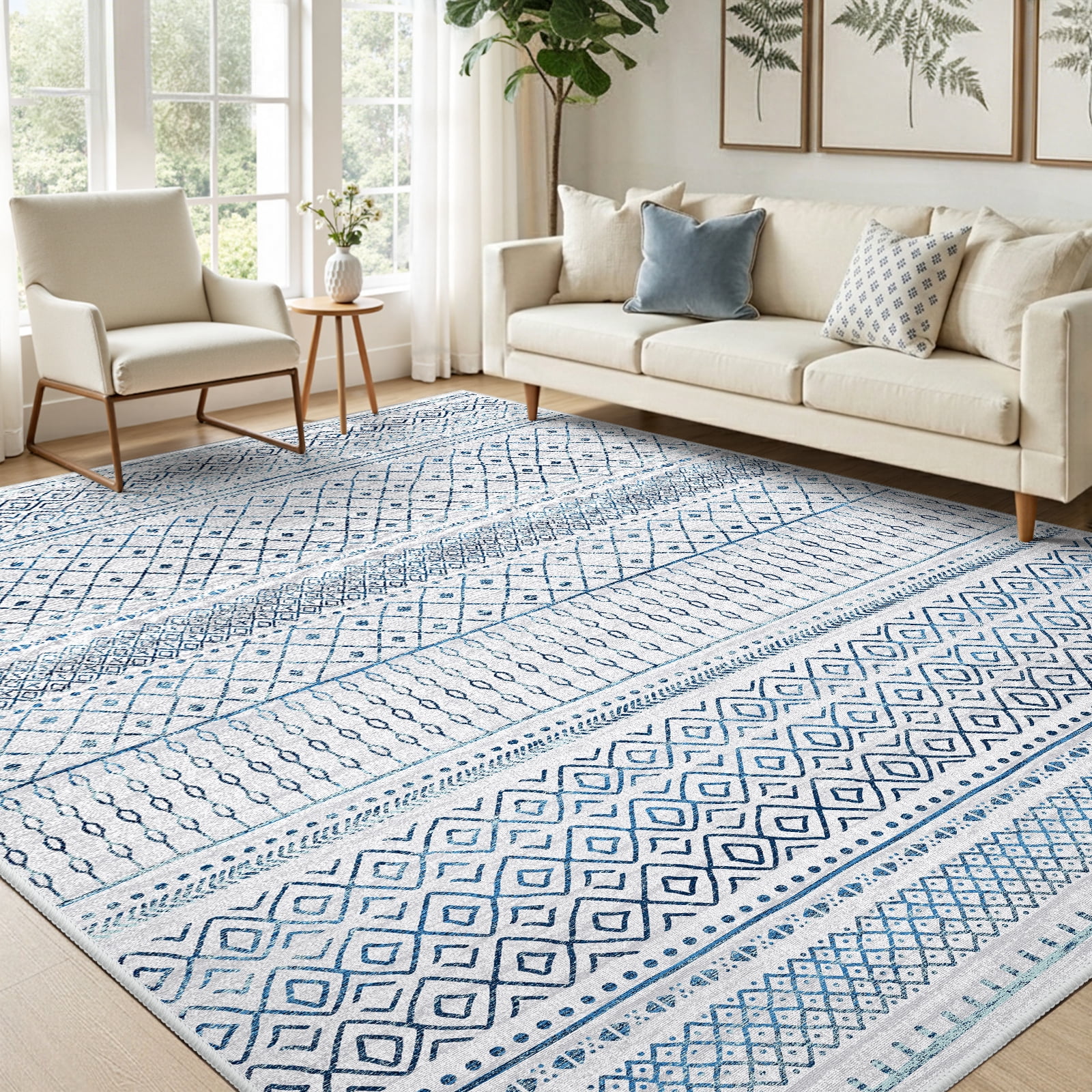 CHITOOMA 5'x7' Area Rugs for Living Room, Washable Rugs Print Pattern Boho Soft Geometric Bohemian Carpet Indoor Rug for Bedroom Dining Room Office Nonslip Foldable Rug