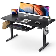 55" x 24" Electric Standing Desk with Keyboard Tray, Height Adjustable Sit Stand up Desk with Headphone Hook & 4 Height Memory Pre-Set for Home Office, Black