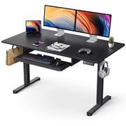 55" x 28" Electric Standing Desk with Keyboard Tray, Height Adjustable Sit Stand up Desk with Headphone Hook & 4 Height Memory Pre-Set for Home Office, Black