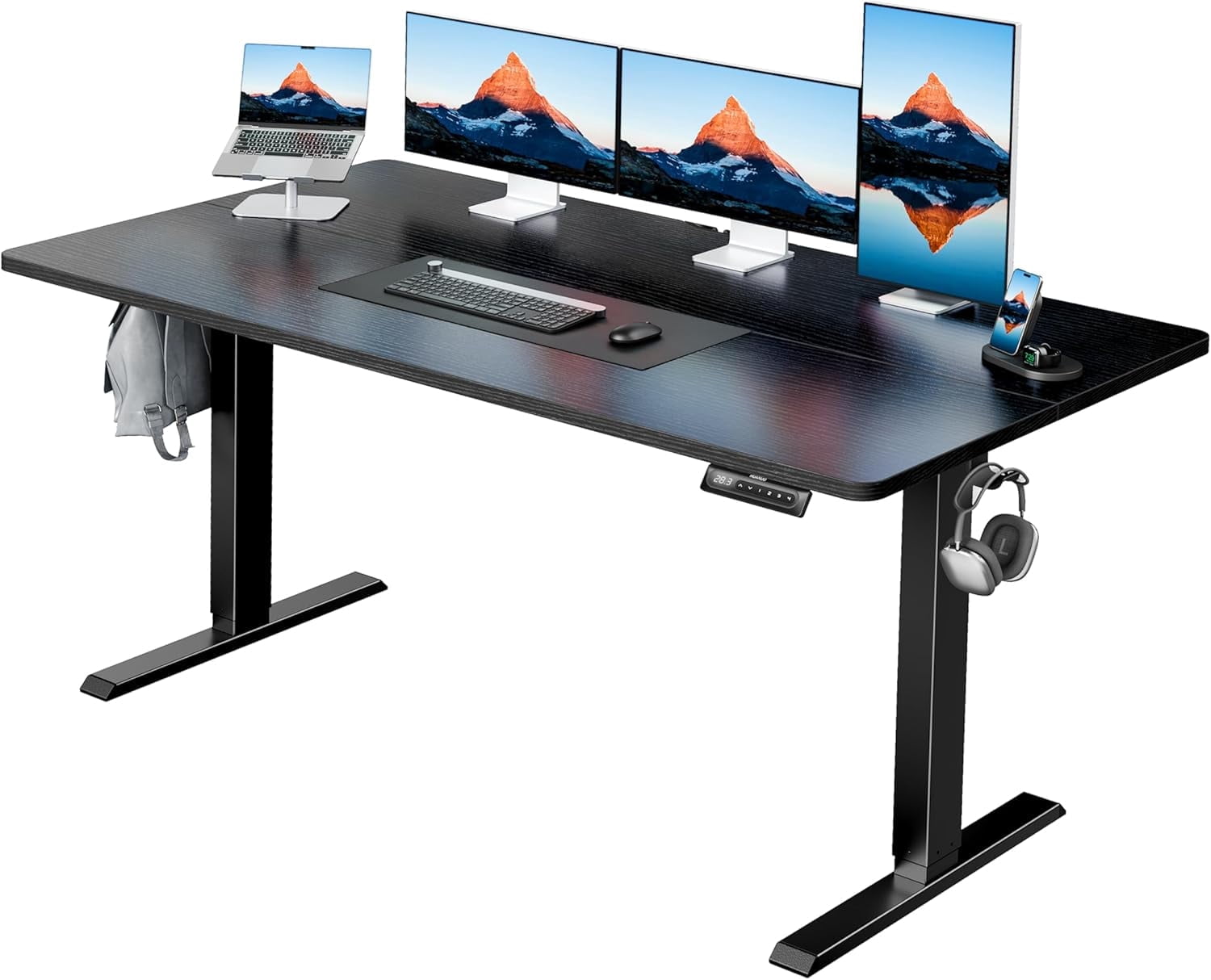 Kyspho 55" x 28" Electric Standing Desk Adjustable Height, 4 Memory Height Settings, Headphone Hook, Cable Manager, Sit Stand Up Desk for Home Office & Computer Workstation, Black