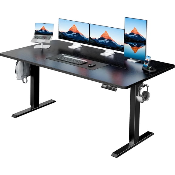 Kyspho 55" x 28" Electric Standing Desk Adjustable Height, 4 Memory Height Settings, Headphone Hook, Cable Manager, Sit Stand Up Desk for Home Office & Computer Workstation, Black