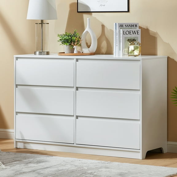 CHITOOMA White Dressers for Bedroom 6 Drawer, 47.2" Adult Wooden Dresser, Double Storage Cabine Chest of Drawers for Living Room, Hallway