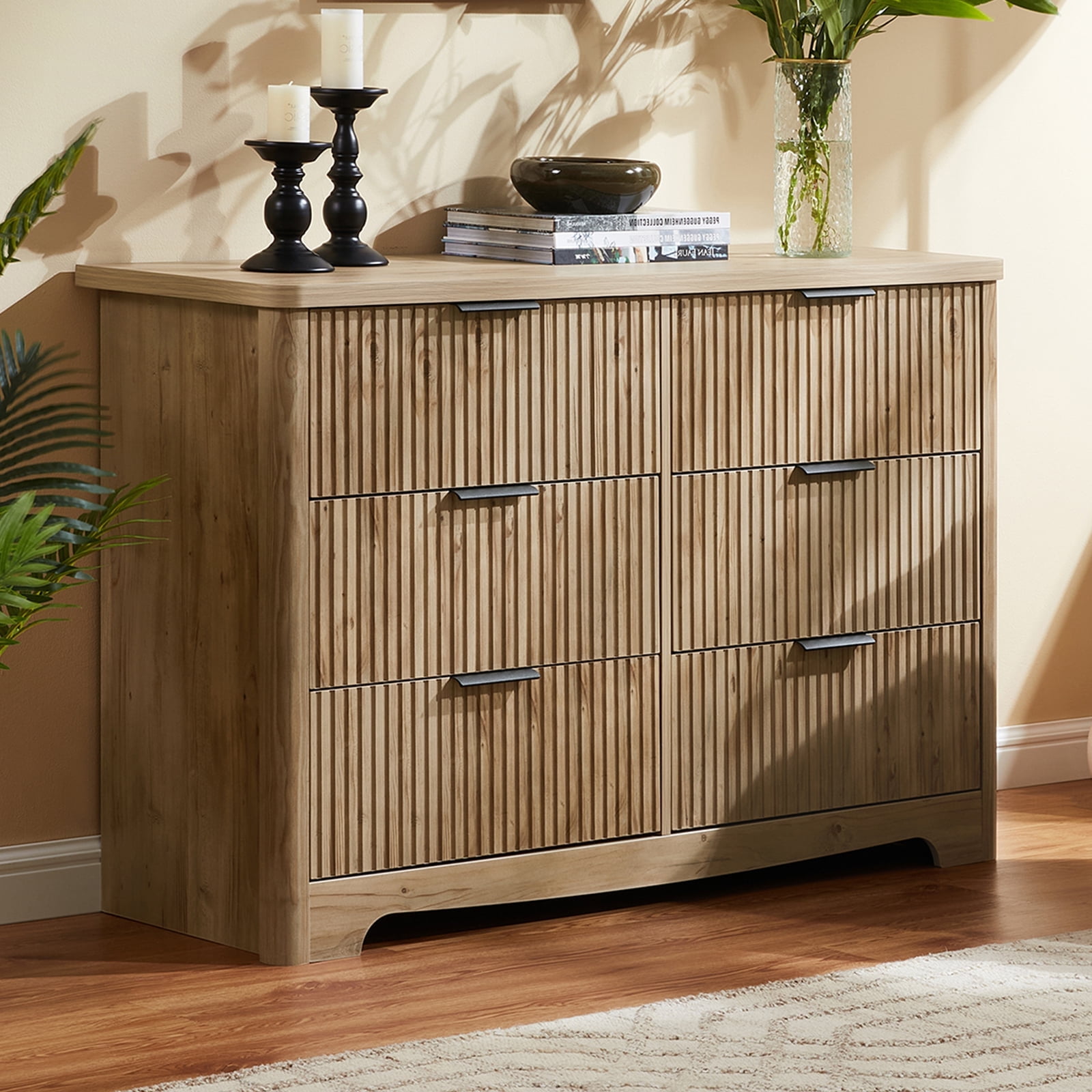 Walmart Saving of  CHITOOMA 6 Drawer Dresser - Medieval Style Wooden Dressing Table for Bedroom, Living Room, Hallway, Natural