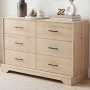 CHITOOMA 6 Drawer Fluted Dresser for Bedroom, Modern Wooden Long Dresser, Storage Cabine Chest of Drawers for Living Room Hallway, Natural
