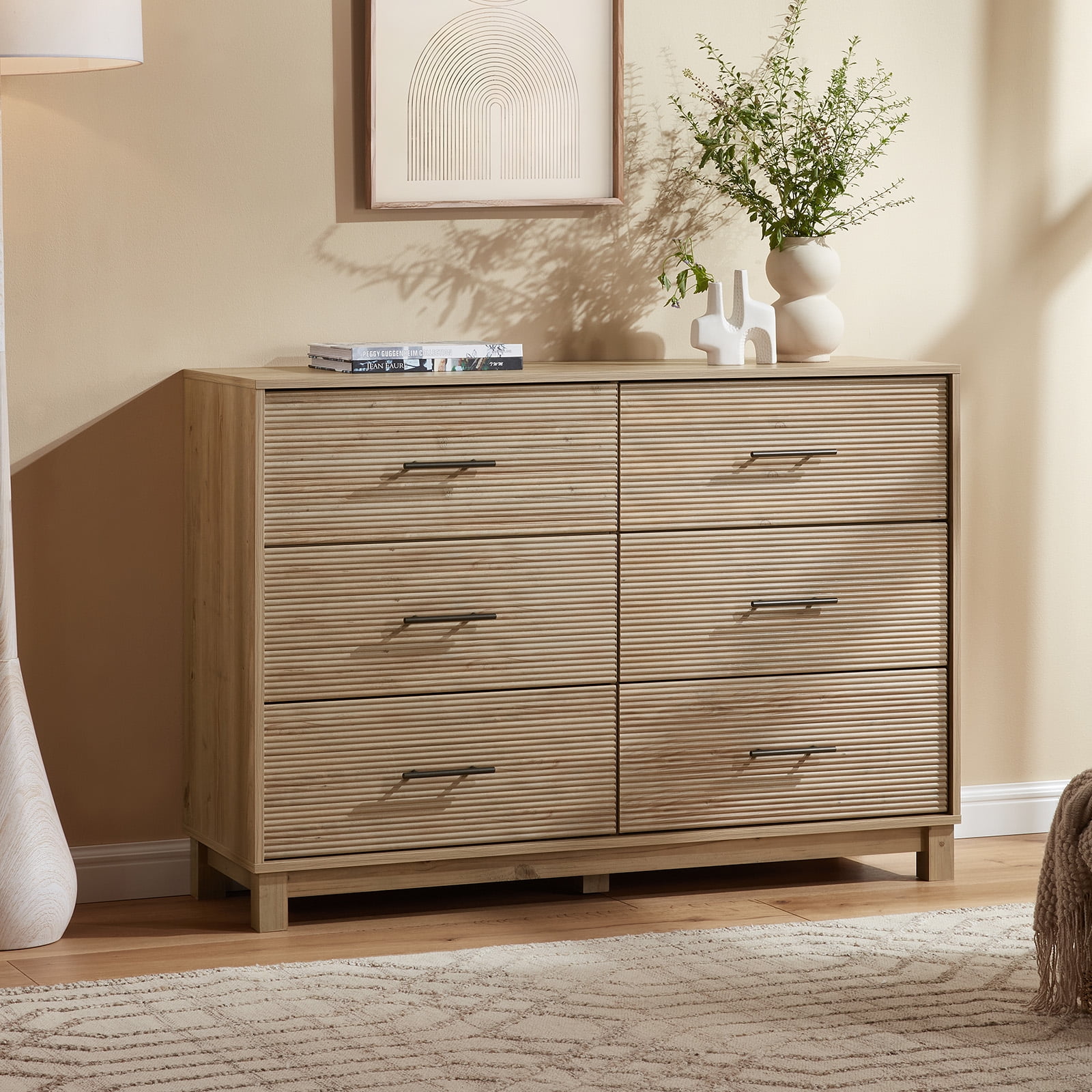 CHITOOMA 6 Drawer Dresser, Modern Wood Chest of Drawers for Bedroom, Living Room, Hallway, Nursery, Natural - Walmart.com