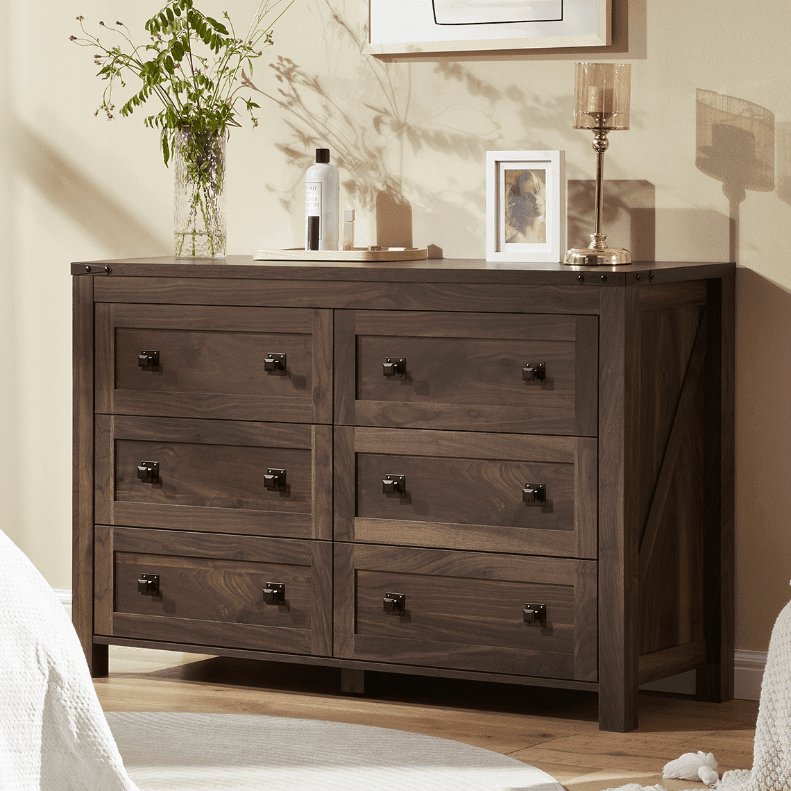 CHITOOMA 6 Dresser for Bedroom Wooden Chest of Drawers Dresser for Nursery Room, Entryway, Walnut - Walmart.com