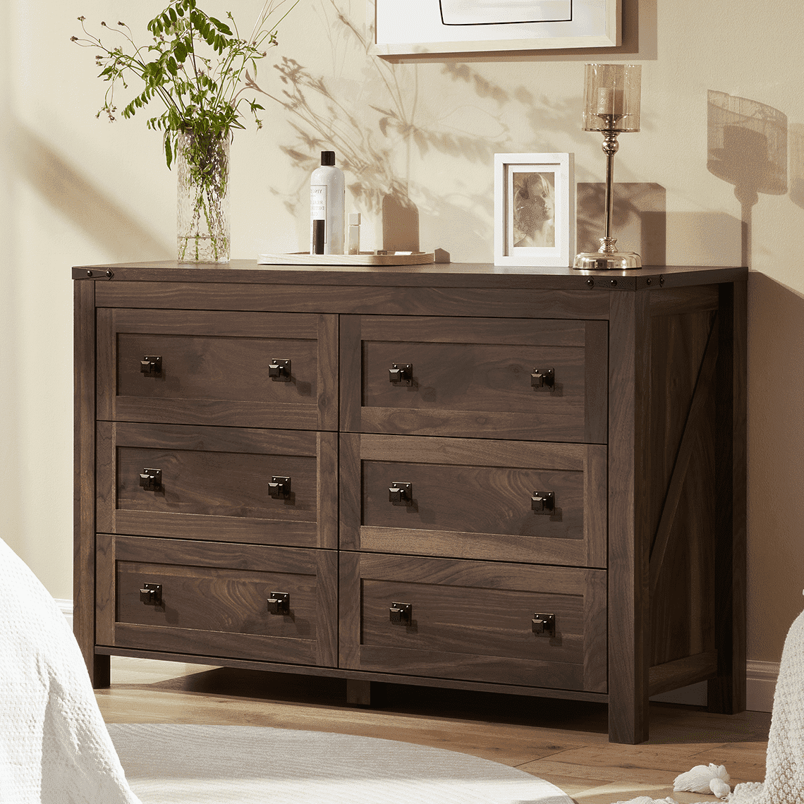 CHITOOMA Wooden Dressers for Bedroom 6 Drawer Adult, 47.2" Storage Cabine with Double Handle, Chest of Drawers for Living Room Hallway, Walnut - Walmart.com