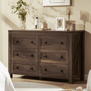 CHITOOMA Wooden Dressers for Bedroom 6 Drawer Adult, 47.2" Storage Cabine with Double Handle, Chest of Drawers for Living Room Hallway, Walnut