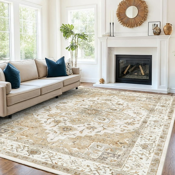 CHITOOMA 6'x9' Area Rugs for Living Room, Machine Washable Rugs Vintage Area Rug for Bedroom Dining Room Dorm Office with Non-Slip Backing, Stain Resistant Non-Shed Carpet