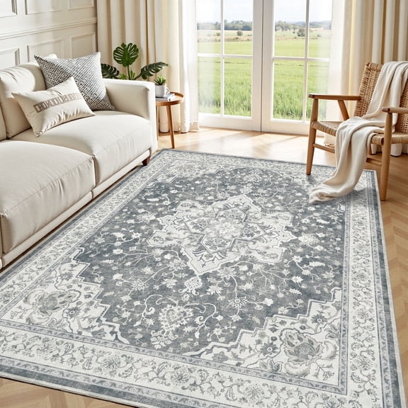 CHITOOMA 6'x9' Area Rugs for Living Room, Washable Rugs Vintage Soft Living Room Rug for Bedroom Dining Room Dorm Office with Non-Slip Backing, Stain Resistant Non-Shed Carpet