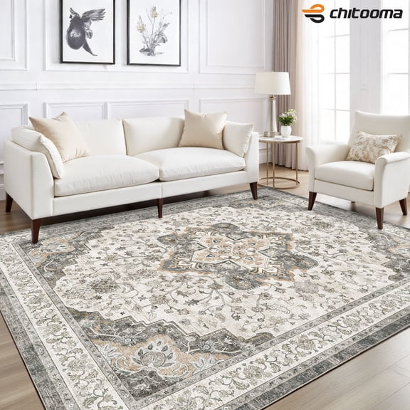 CHITOOMA 6'x9' Area Rugs for Living Room, Washable Rugs Vintage Soft Living Room Rug for Bedroom Dining Room Dorm Office with Non-Slip Backing, Stain Resistant Non-Shed Carpet