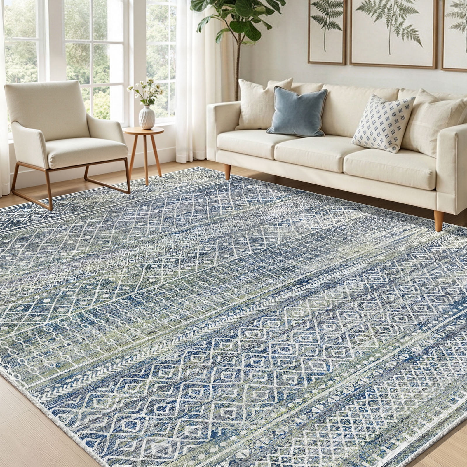 CHITOOMA 6'x9' Area Rugs for Living Room, Washable Rugs Print Pattern Boho Soft Geometric Bohemian Carpet Indoor Rug for Bedroom Dining Room Office Nonslip Foldable Rug
