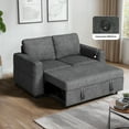 thumbnail image 1 of CHITOOMA 60'' Linen Pull Out Sofa Bed Convertible Sleeper Couch with Charging Port, Upholstered Sectional Sofa with 2 Pillows, Reclining Sofas for Living Room, Gray, 1 of 11