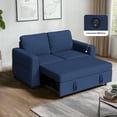 thumbnail image 1 of CHITOOMA 60'' Linen Pull Out Sofa Bed Convertible Sleeper Couch with Charging Port, Upholstered Sectional Sofa with 2 Pillows, Reclining Sofas for Living Room, Blue, 1 of 8