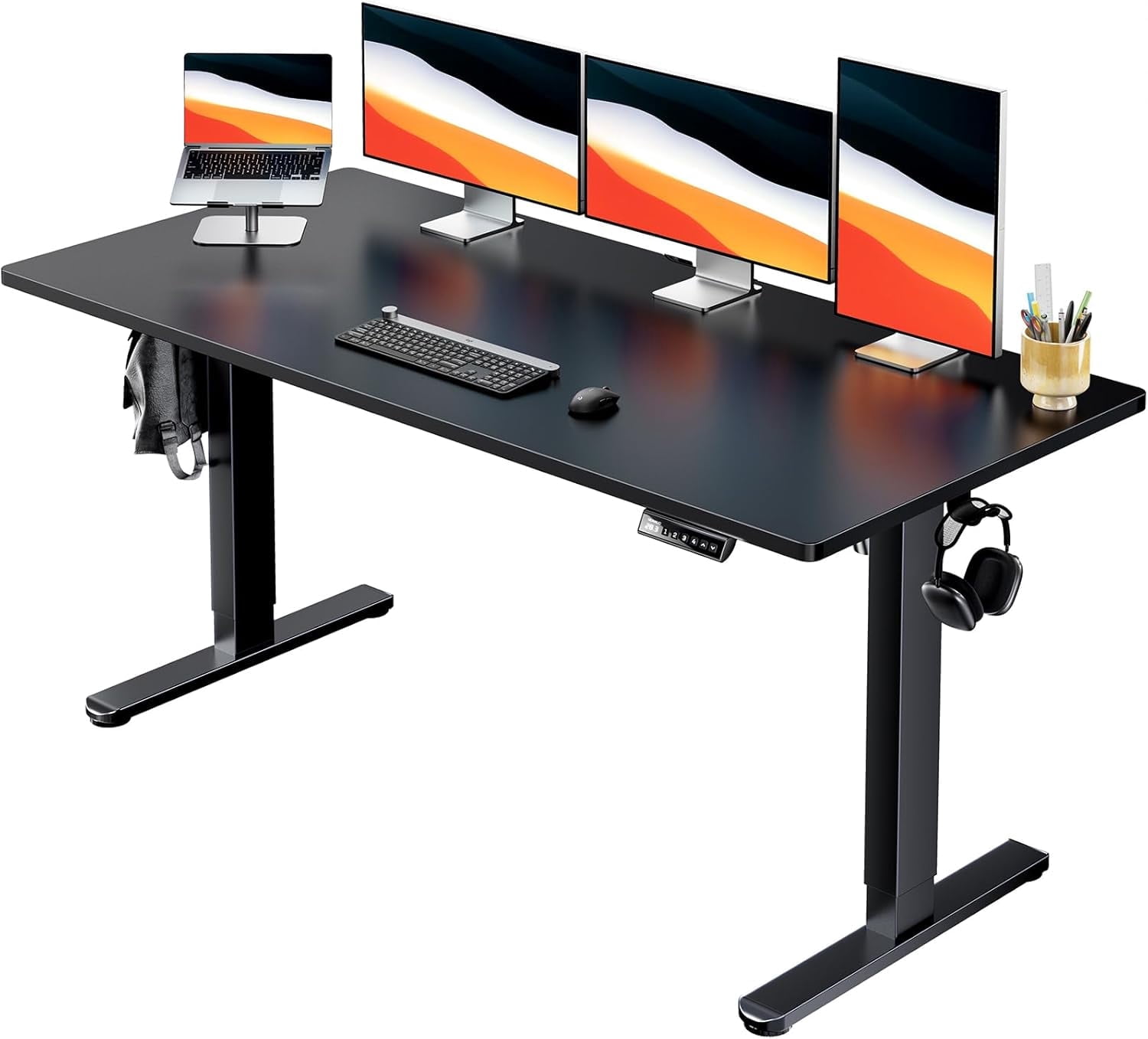 Kyspho 60" x 24" One Piece Electric Standing Desk, Height Adjustable Computer Desk with 4 Height Memory Settings, Sit Stand up Desk for Home Office, Black