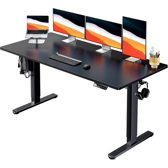 Kyspho 60" x 24" One Piece Electric Standing Desk, Height Adjustable Computer Desk with 4 Height Memory Settings, Sit Stand up Desk for Home Office, Black