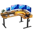 thumbnail image 1 of Kyspho 65″ Electric Standing Desk with LED Strip & Power Outlets, L-Shaped Corner Desk with 3 Drawers, Adjustable Height Computer Desk, Brown, 1 of 6