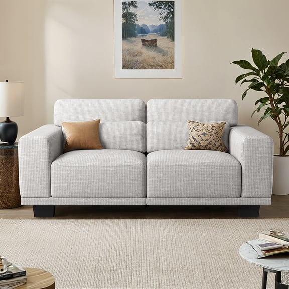 CHITOOMA 65" Loveseat Sofa for Living Room, Comfy Linen Couch with 2 Pillows, Deep Seats, Wide Armrests, Removable Covers & Sturdy Steel Frame, Gray