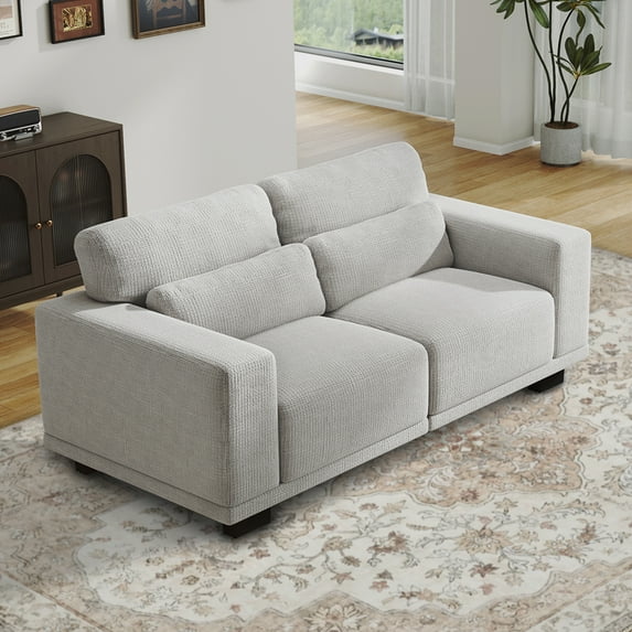 CHITOOMA 65" Loveseat Sofa for Small Spaces, Upholstered Couch with 2 Pillows and Removable Linen Cover, Deep Seat Sofa with Wide Armrests for Living Room, Bedroom, or Office, Gray