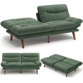 CHITOOMA 75" Futon Sofa Bed with Adjustable Backrest and Armrests, Convertible Sleeper Couch for Living Room, Bedroom, Apartment or Office, Green