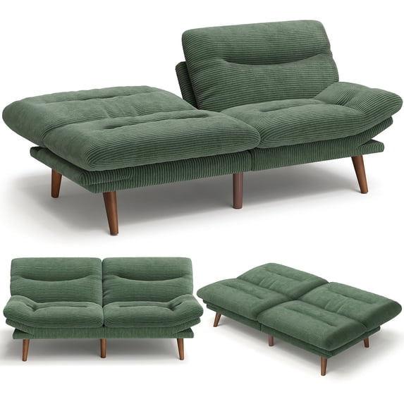 CHITOOMA 75" Futon Sofa Bed with Adjustable Backrest and Armrests, Convertible Sleeper Couch for Living Room, Bedroom, Apartment or Office, Green