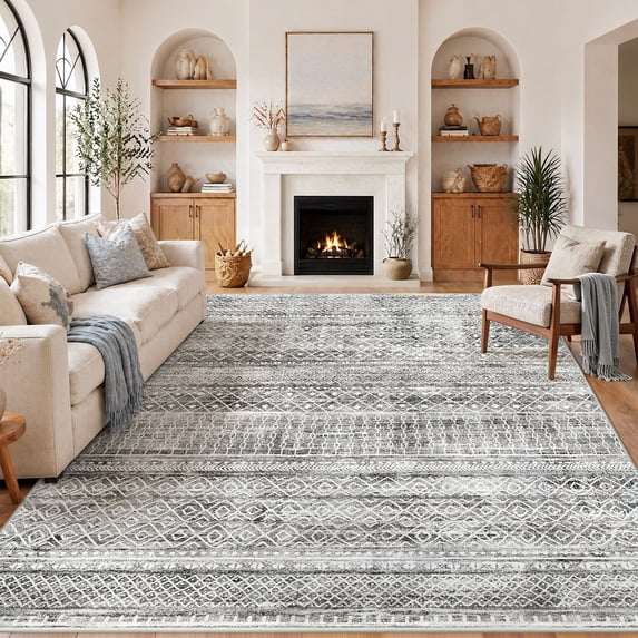 CHITOOMA 8'x10' Area Rugs for Living Room, Washable Rugs Print Pattern Boho Soft Geometric Bohemian Carpet Indoor Rug for Bedroom Dining Room Office Nonslip Foldable Rug