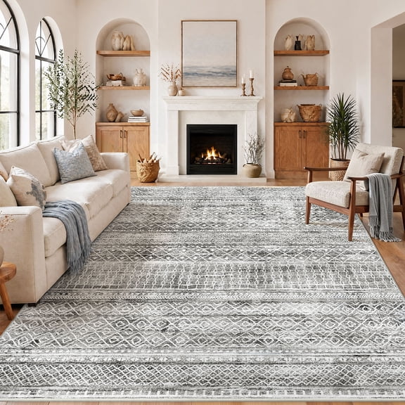 CHITOOMA 8'x10' Area Rugs for Living Room, Washable Rugs Print Pattern Boho Soft Geometric Bohemian Carpet Indoor Rug for Bedroom Dining Room Office Nonslip Foldable Rug