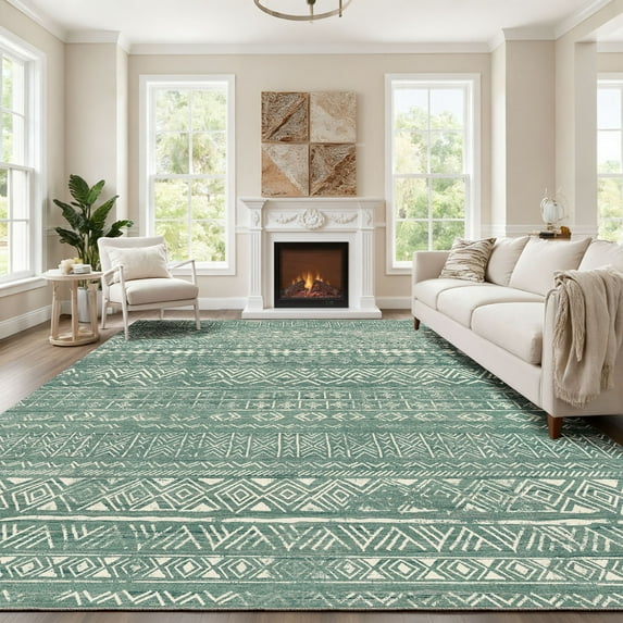 CHITOOMA 8'x10' Area Rugs for Living Room, Washable Rugs Print Pattern Boho Soft Geometric Bohemian Carpet Indoor Rug for Bedroom Dining Room Office Nonslip Foldable Rug