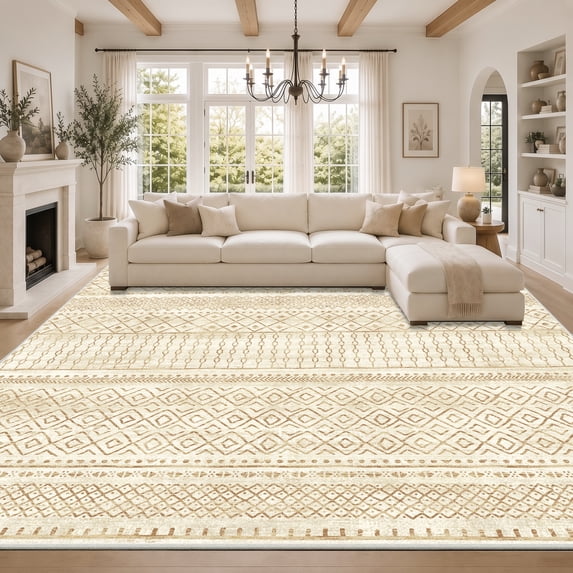 CHITOOMA 8'x10' Area Rugs for Living Room, Washable Rugs Printed Boho Soft Geometric Bohemian Carpet Indoor Rug for Bedroom Dining Room Office Nonslip Foldable Rug