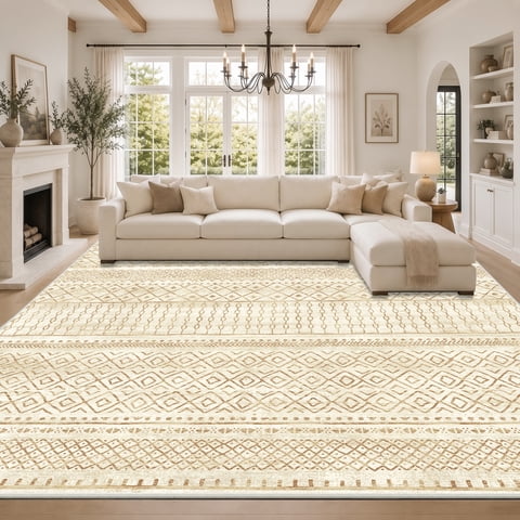 CHITOOMA 8'x10' Area Rugs for Living Room, Washable Rugs Printed Boho Soft Geometric Bohemian Carpet Indoor Rug for Bedroom Dining Room Office Nonslip Foldable Rug