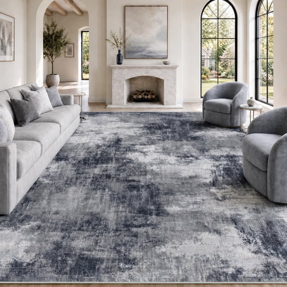 CHITOOMA 8'x10' Area Rugs for Living Room, Machine Washable Abstract Distressed Rugs Indoor Neutral Carpet Rugs for Bedroom Dining Room Office with Non-Slip Backing, Stain Resistant, Gray