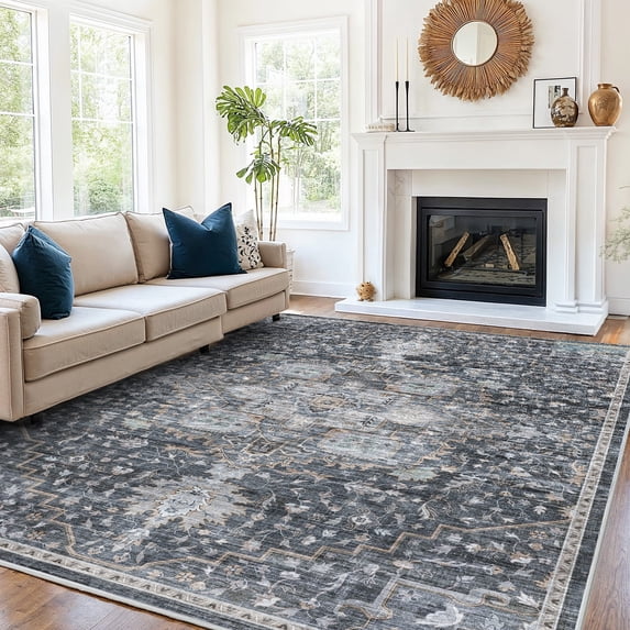 CHITOOMA 8'x10' Area Rugs for Living Room, Machine Washable Rugs Vintage Area Rug for Bedroom Dining Room Dorm Office with Non-Slip Backing, Stain Resistant Non-Shed Carpet
