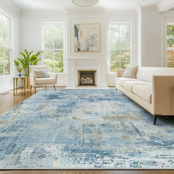 CHITOOMA 8'x10' Area Rugs for Living Room, Machine Washable Abstract Distressed Rugs Indoor Neutral Carpet Rugs for Bedroom Dining Room Office with Non-Slip Backing, Stain Resistant Non-Shed