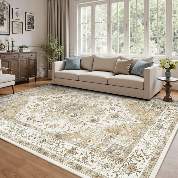 CHITOOMA 8'x10' Area Rugs for Living Room, Machine Washable Rugs Vintage Area Rug for Bedroom Dining Room Dorm Office with Non-Slip Backing, Stain Resistant Non-Shed Carpet