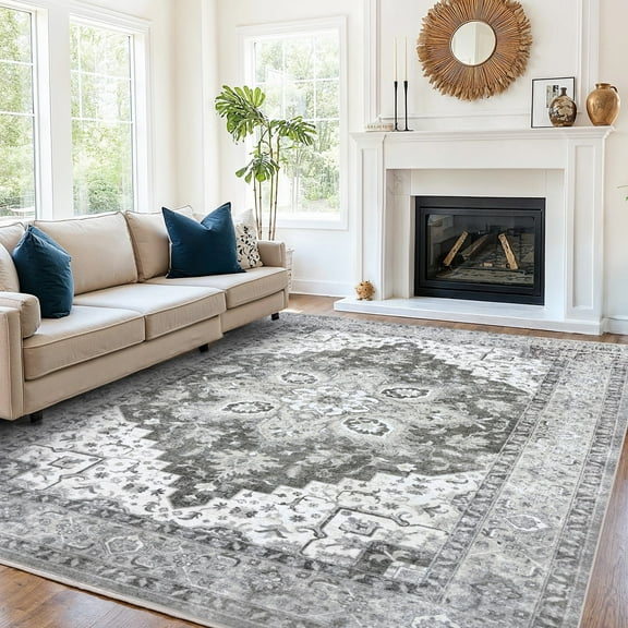 CHITOOMA 8'x10' Area Rugs for Living Room, Machine Washable Rugs Vintage Area Rug for Bedroom Dining Room Dorm Office with Non-Slip Backing, Stain Resistant Non-Shed Carpet