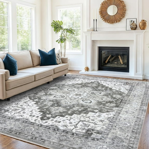 CHITOOMA 8'x10' Area Rugs for Living Room, Machine Washable Rugs Vintage Area Rug for Bedroom Dining Room Dorm Office with Non-Slip Backing, Stain Resistant Non-Shed Carpet