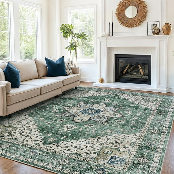 CHITOOMA 8'x10' Area Rugs for Living Room, Machine Washable Rugs Vintage Area Rug for Bedroom Dining Room Dorm Office with Non-Slip Backing, Stain Resistant Non-Shed Carpet