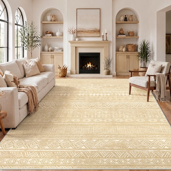 CHITOOMA 8'x10' Area Rugs for Living Room, Washable Rugs Printed Boho Soft Geometric Bohemian Carpet Indoor Rug for Bedroom Dining Room Office Nonslip Foldable Rug